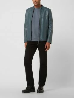 YOUNG POETS SOCIETY Lederjacke Mit Stehkragen Modell 'Lian' - Rauchblau